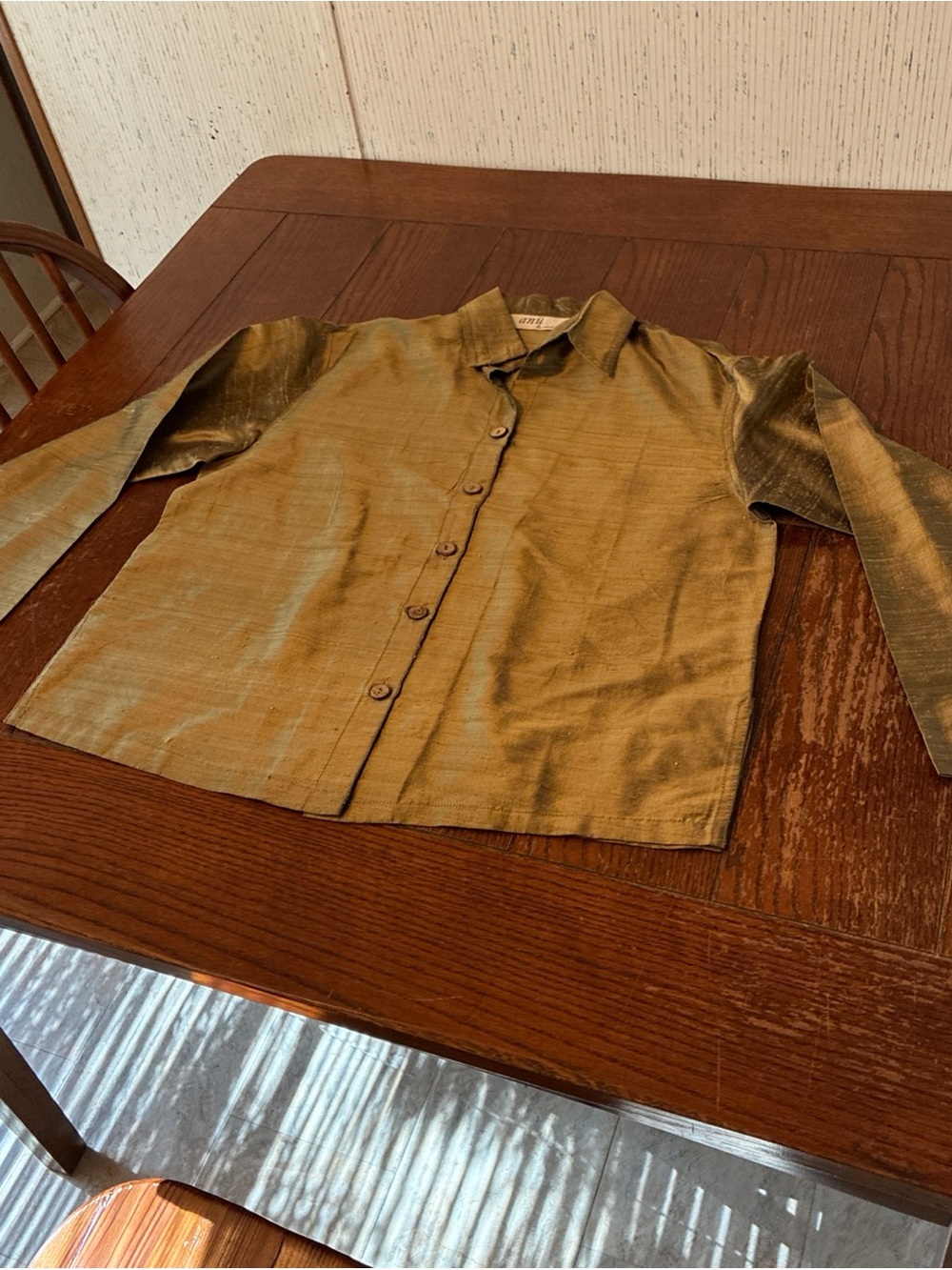 Silk-Look Olive Green Button-Down Shirt